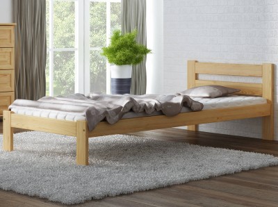 Letto in legno 90x200 Mato non verniciato con materasso in schiuma