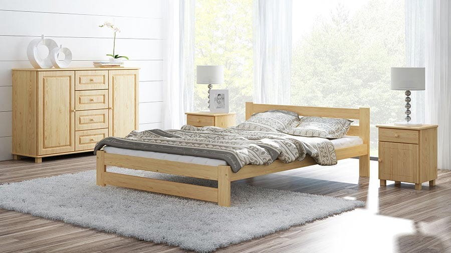 Letto in legno 140x200 Kada pino non verniciato con materasso in schiuma
