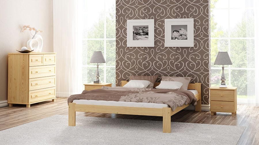 Letto in legno 120x200 Naba non verniciato con materasso in schiuma