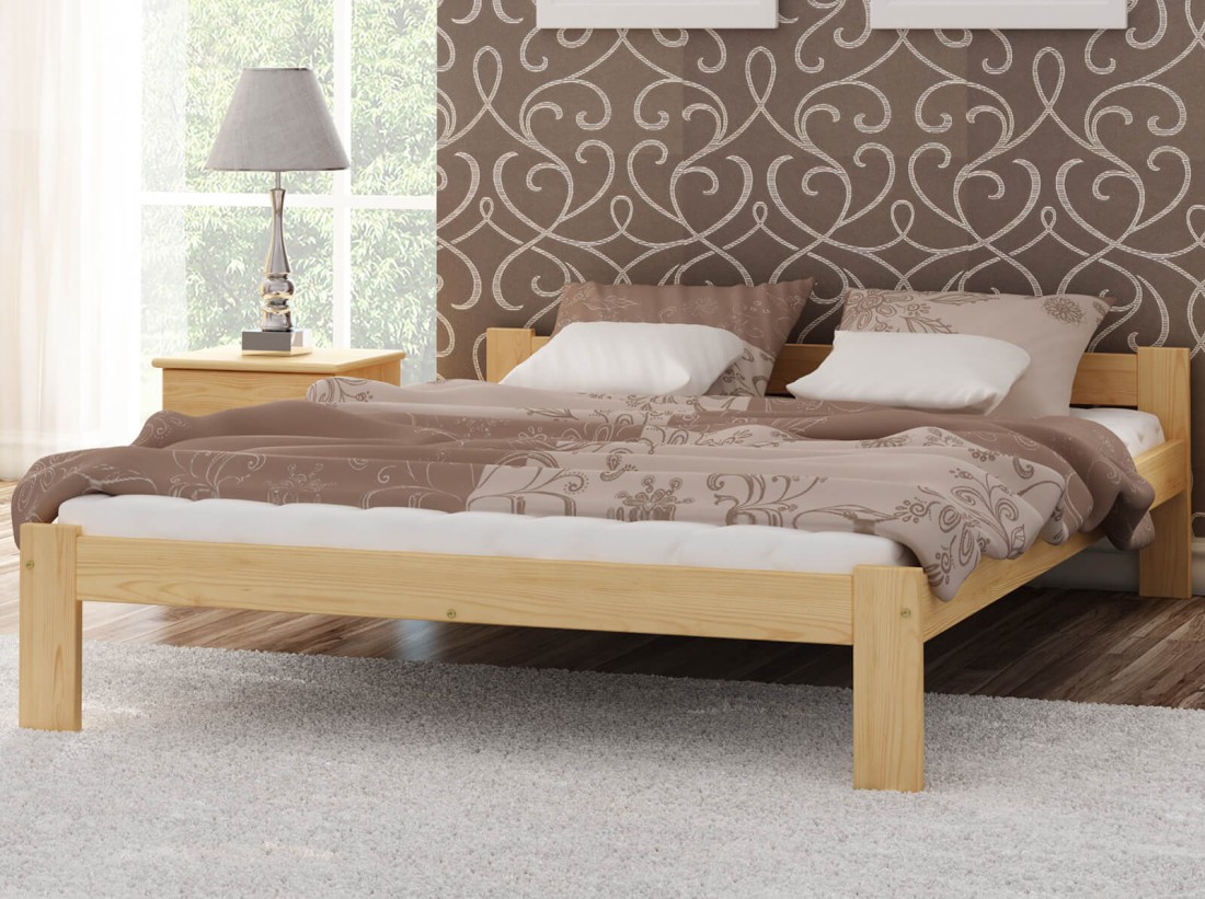 Letto in legno 140x200 Naba non verniciato con materasso in schiuma