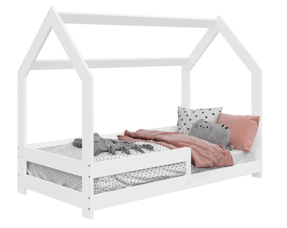 Lettino Montessori 80x160 cm a Casetta Bianco e sponde D5