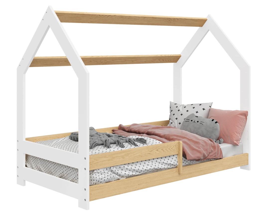 Lettino Montessori 80x160 cm a Casetta Bianco e sponde D5