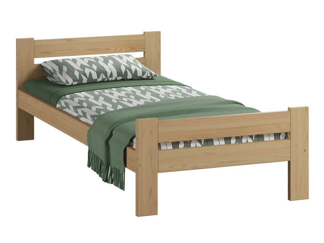Letto in legno 80x200 Manta in pino non verniciato con materasso in schiuma