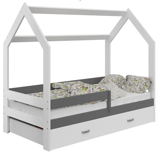 Lettino Montessori 80x160 cm a Casetta Bianco e sponde D3