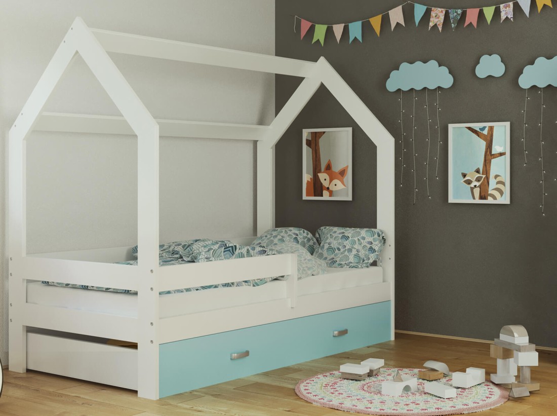 Lettino Montessori 80x160 cm a Casetta Bianco e sponde D3