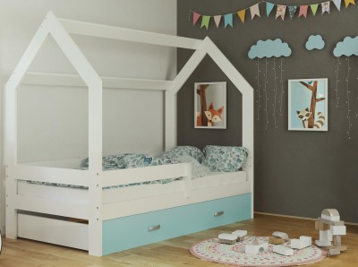 Lettino Montessori 80x160 cm a Casetta Bianco e sponde D3