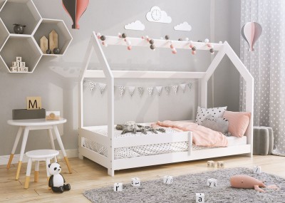 Lettino Montessori 80x160 cm a Casetta Bianco e sponde D5