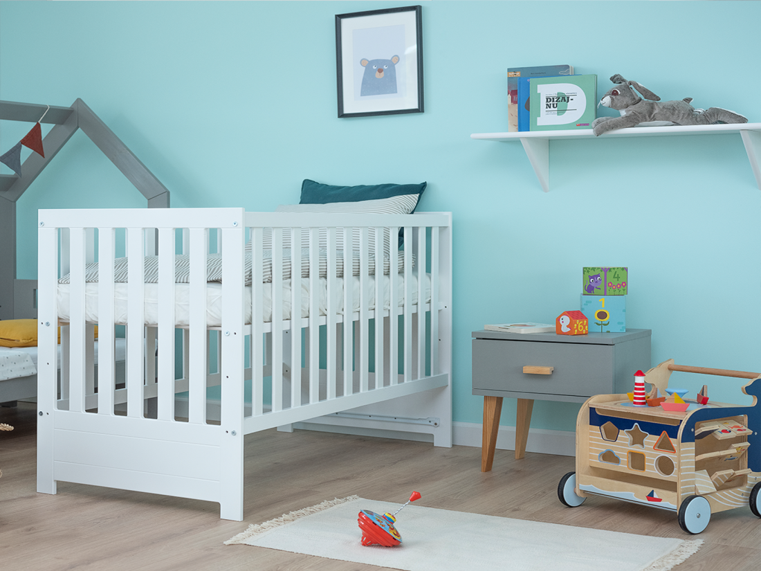 Lettino per bambini Baby Sleep in legno di pino 60x120, bianco