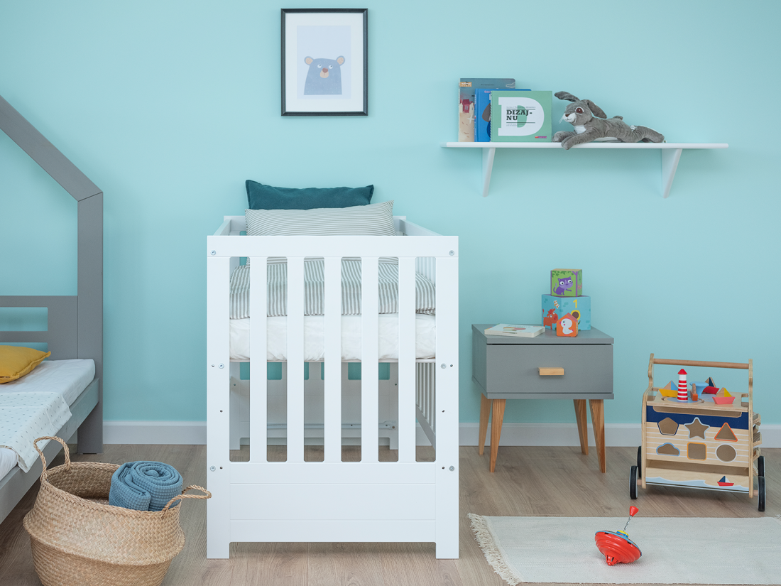 Lettino per bambini Baby Sleep in legno di pino 60x120, bianco