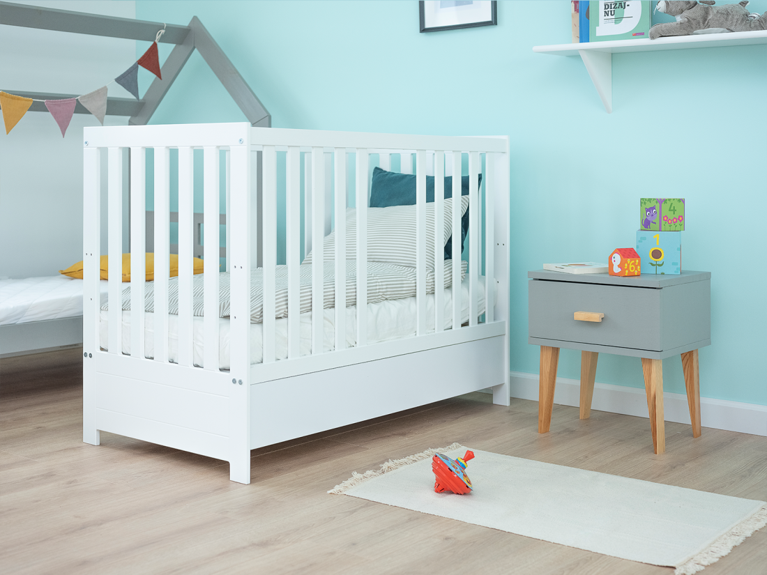 Lettino per bambini Baby Sleep in legno di pino 60x120, bianco