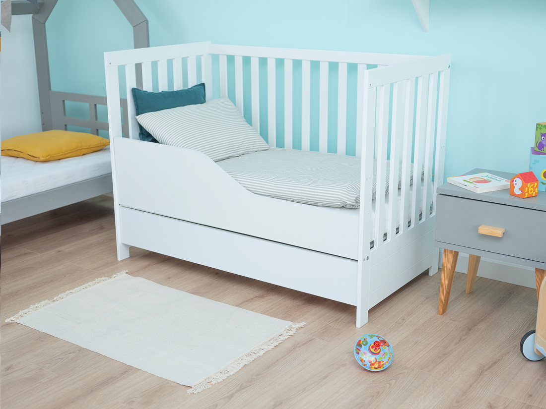 Lettino per bambini Baby Sleep in legno di pino 60x120, bianco