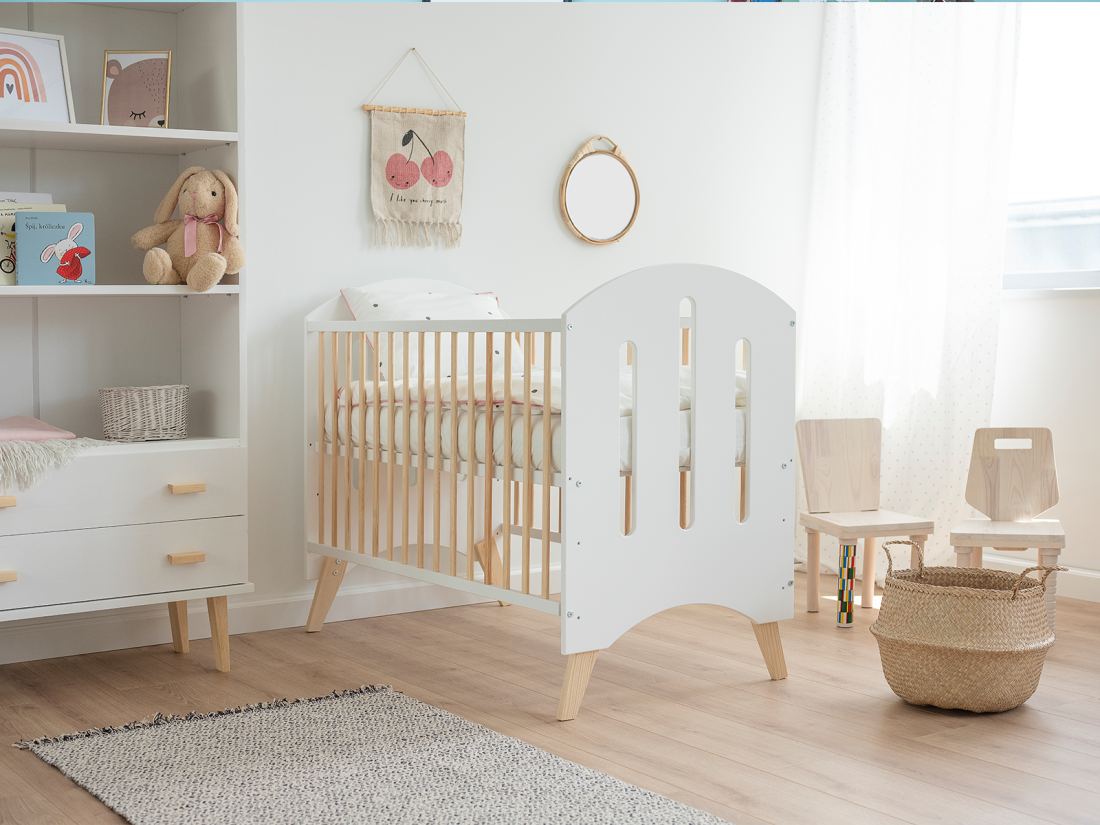 Lettino per bambini Baby Dream in legno di pino 60x120, bianco/pino
