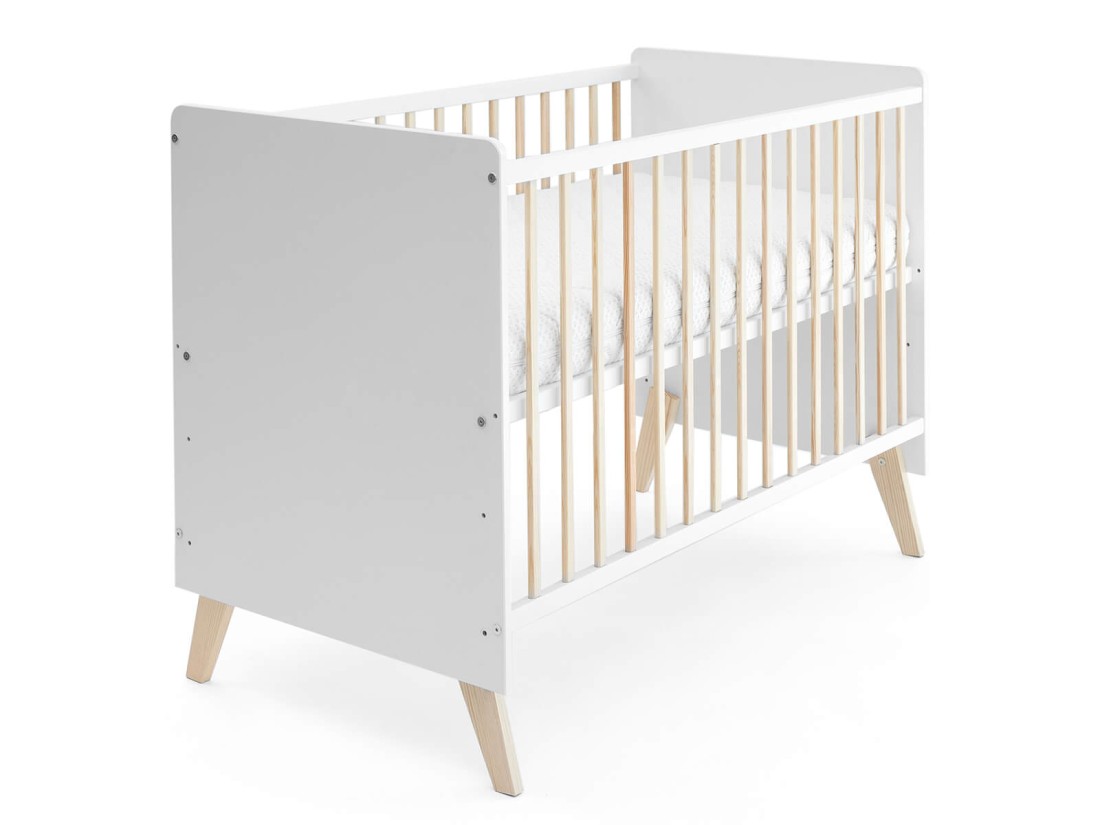 Lettino per bambini Baby Happy in legno di pino 60x120, bianco/pino