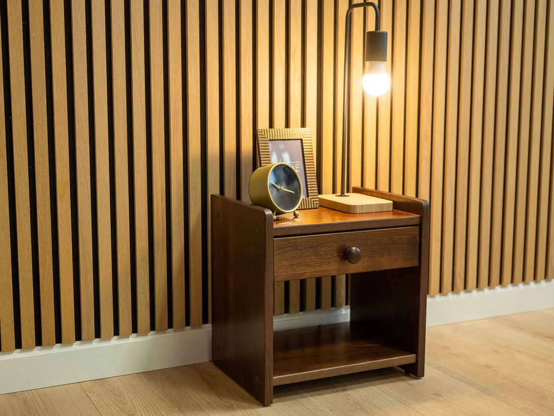 Comodino in legno WIKI, colore noce