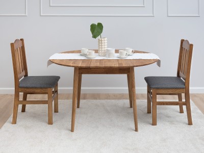 Tavolo rotondo in rovere fi 100 + 30 cm allunghe Bergen olio intenso