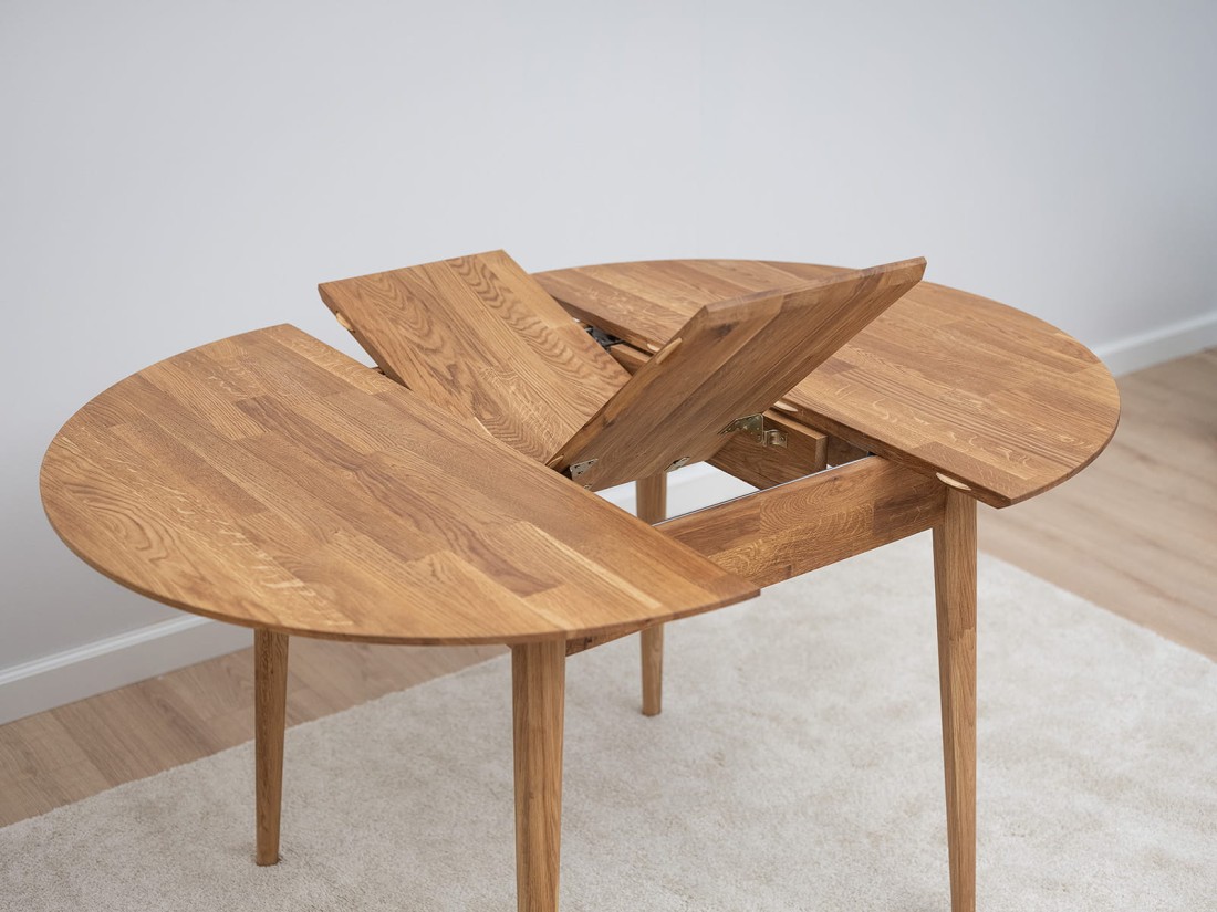 Tavolo rotondo in rovere fi 100 + 30 cm allunghe Bergen olio intenso