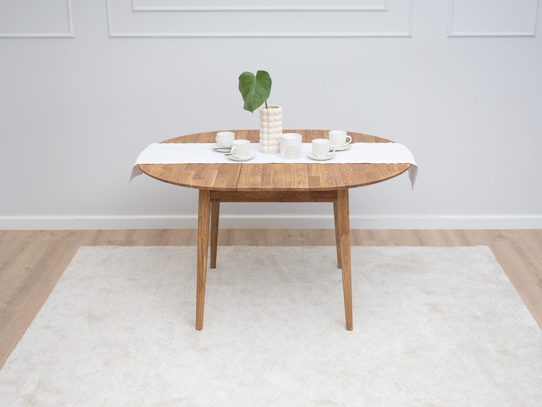 Tavolo rotondo in rovere fi 110 + 35 cm allunghe Bergen olio intenso
