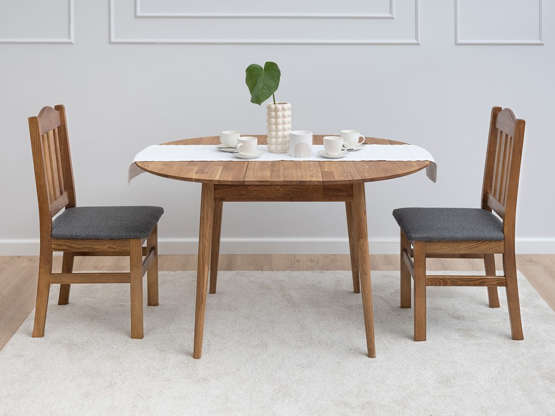 Tavolo rotondo in rovere fi 120 + 35 cm allunghe Bergen olio intenso