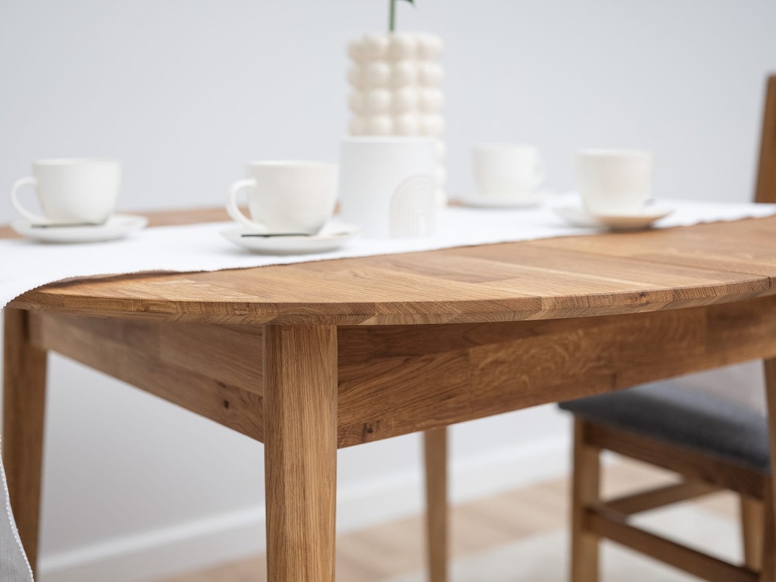 Tavolo rotondo in rovere fi 120 + 35 cm allunghe Bergen olio intenso