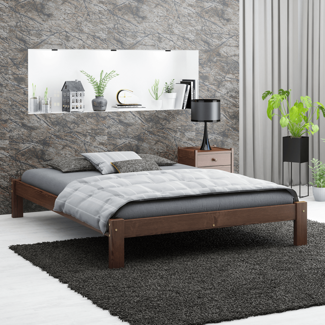 Letto in pino 140x200 Liliana noce