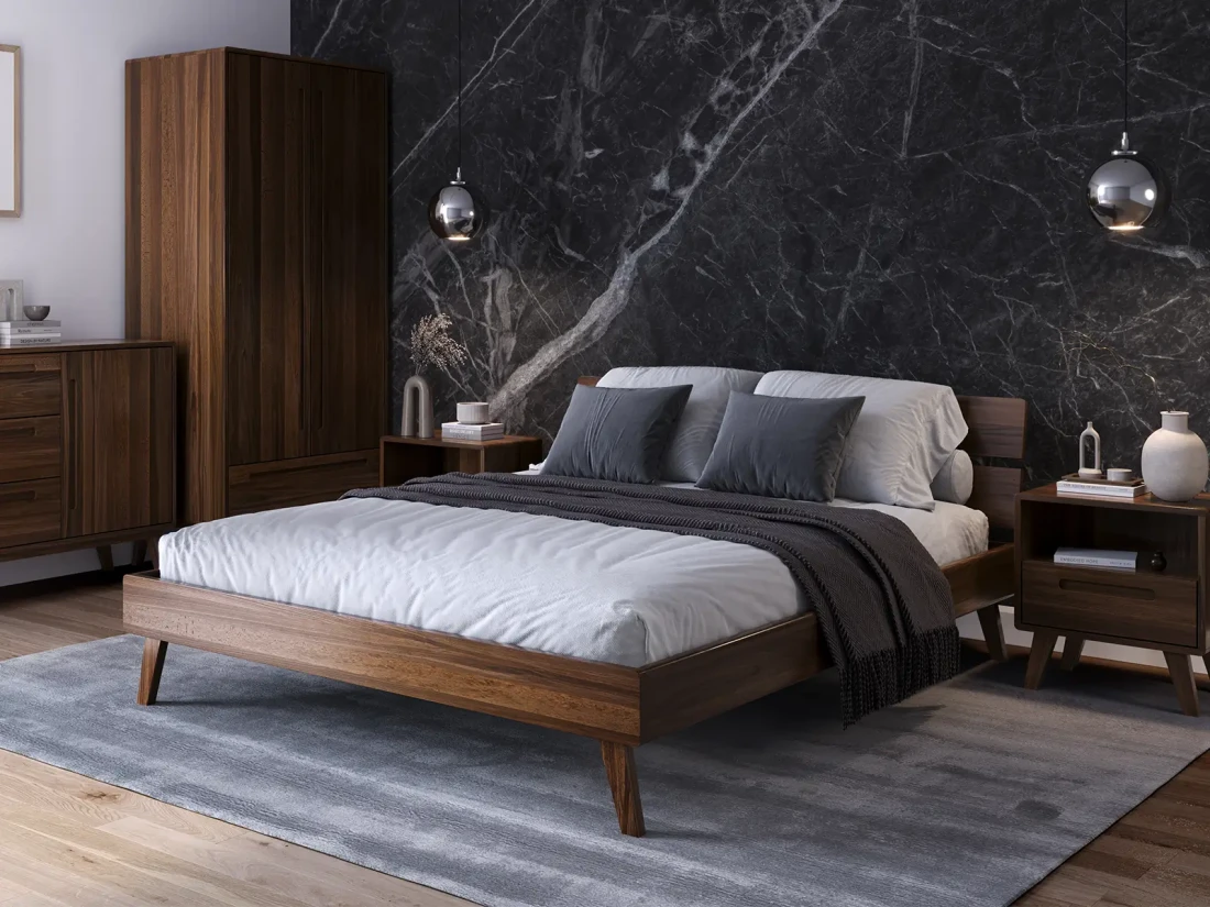Letto in legno 160x200 di faggio Beskid 02 Noce scuro