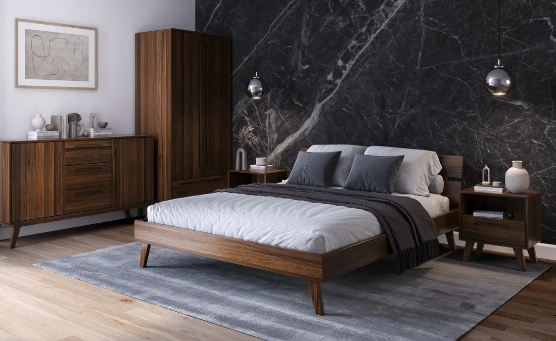 Letto in legno 180x200 di faggio Beskid 02 Noce scuro