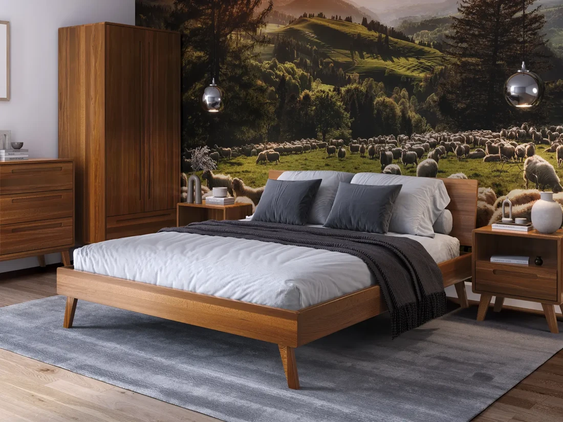 Letto in legno 180x200 di faggio Beskid 03 rovere rustico