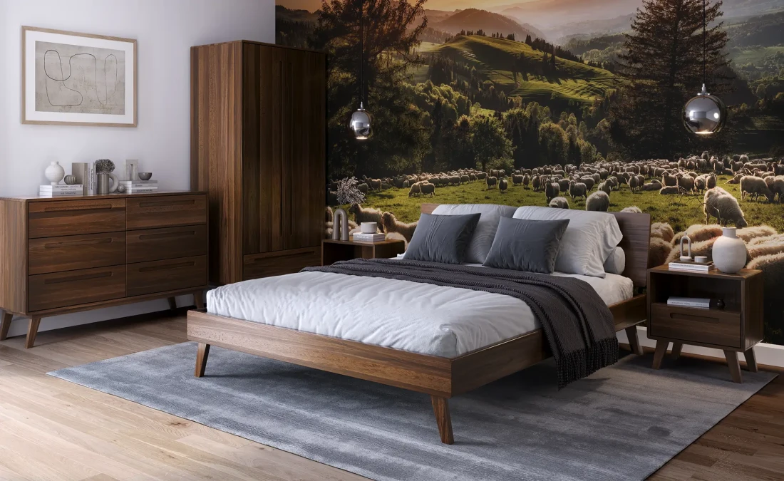 Letto in legno 160x200 di faggio Beskid 03 Noce scuro