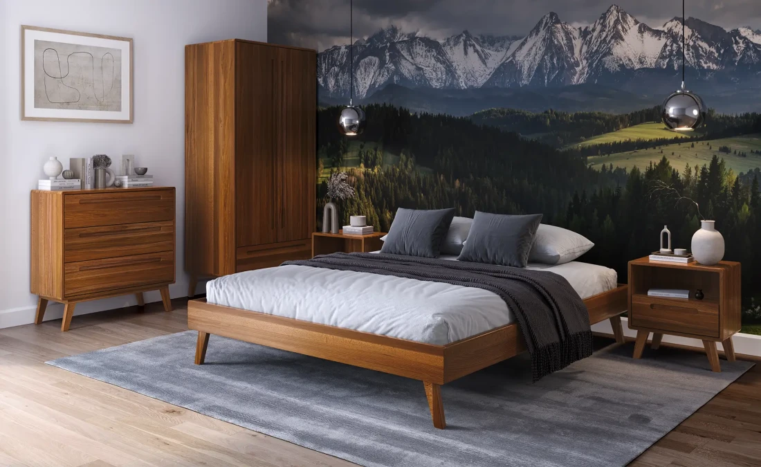 Letto senza poggiatesta 140x200 in legno faggio Beskid 04 rovere rustico