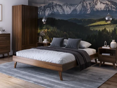 Letto senza poggiatesta 140x200 in legno faggio Beskid 04 noce scuro