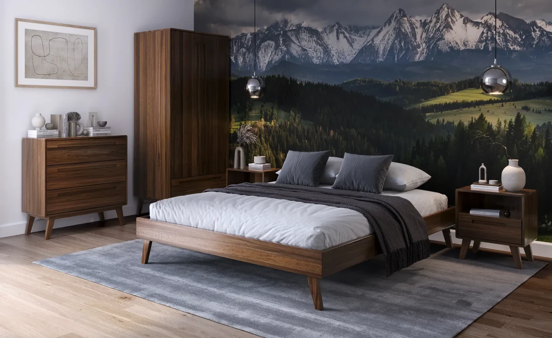 Letto senza poggiatesta 140x200 in legno faggio Beskid 04 noce scuro