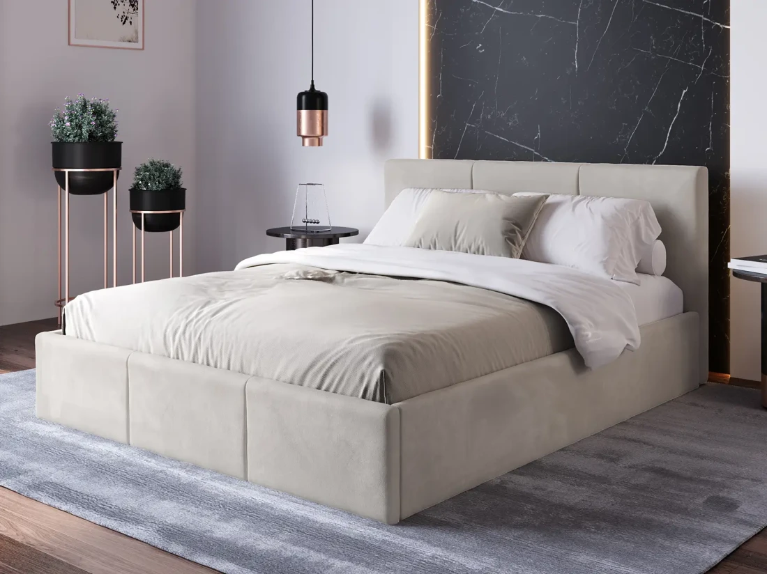 Letto matrimoniale 140x200 imbottito con contenitore TOP line 7 Velvet Grigio