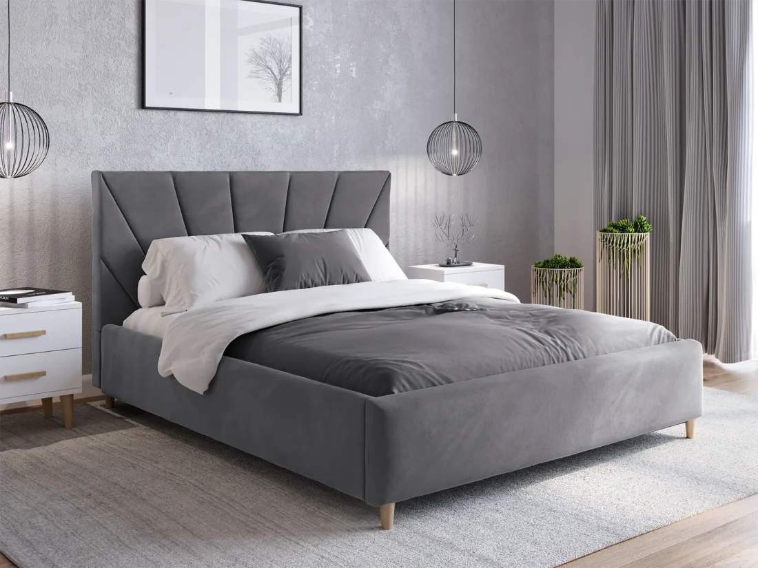 Letto imbottito 140x200 scandinavo Scandi Line 3 Velvet Grafite