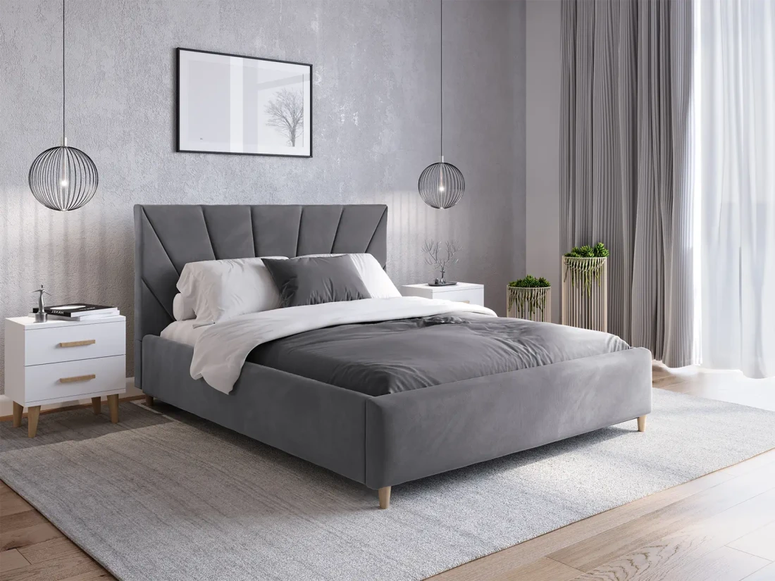 Letto imbottito 160x200 scandinavo Scandi Line 3 Velvet Grafite