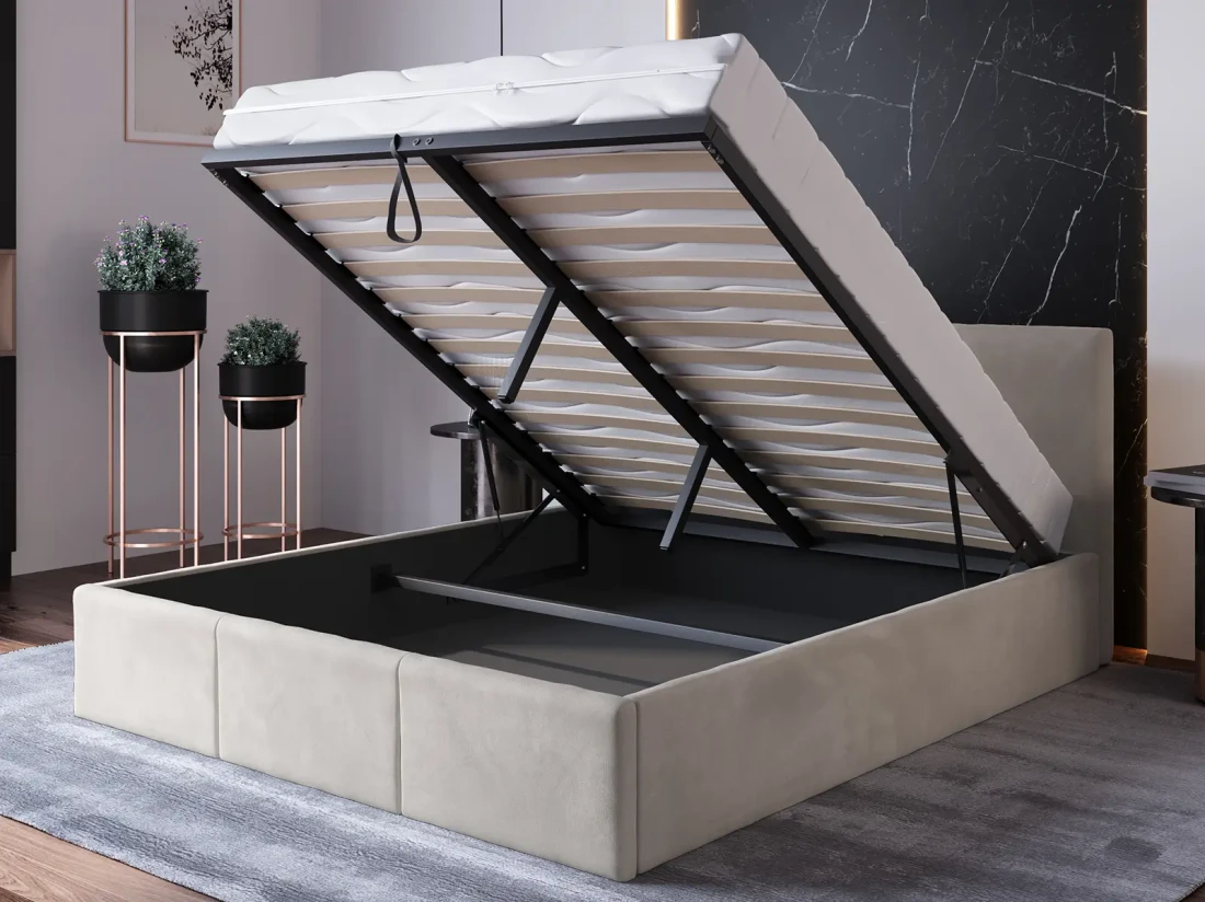 Letto matrimoniale 140x200 imbottito con contenitore TOP line 7 Velvet Grigio