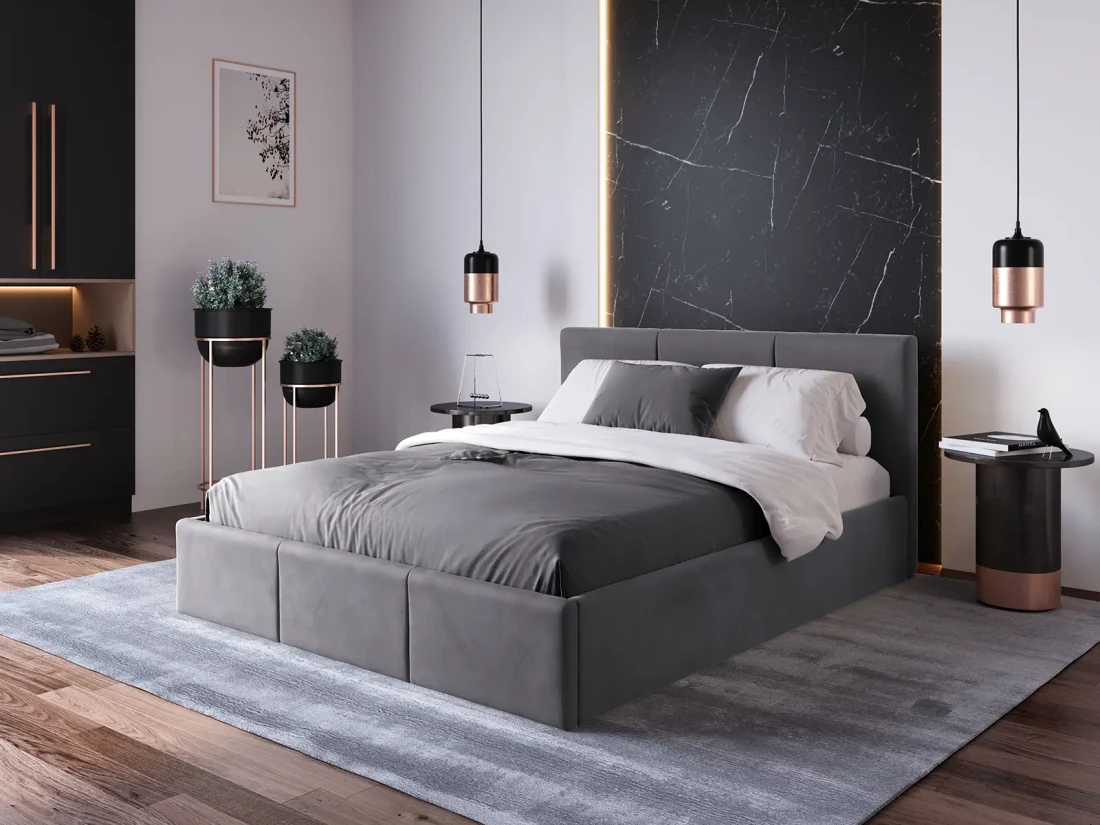 Letto imbottito 160x200 con materasso e contenitore TOP line 7 Velvet Grafite