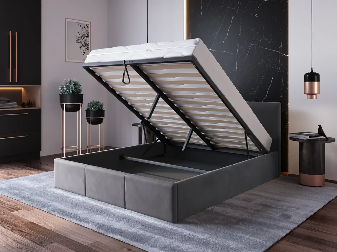 Letto imbottito 160x200 con materasso e contenitore TOP line 7 Velvet Grafite