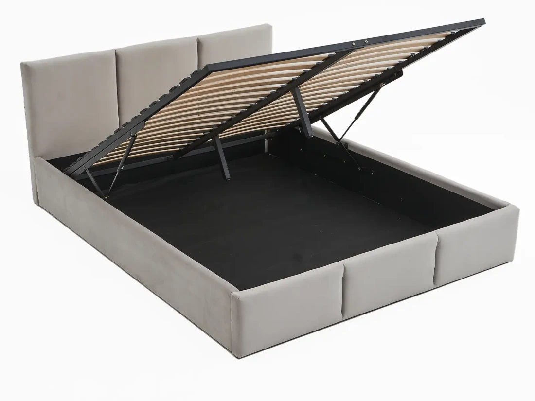 Letto imbottito 160x200 con materasso e contenitore TOP line 7 Velvet grigio