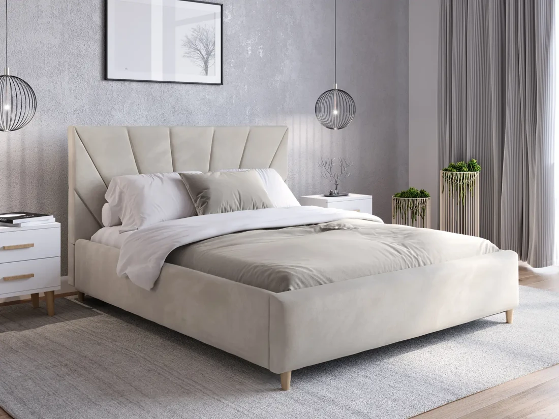 Letto imbottito 140x200 con materasso Scandi Line 3 Velvet Grigio