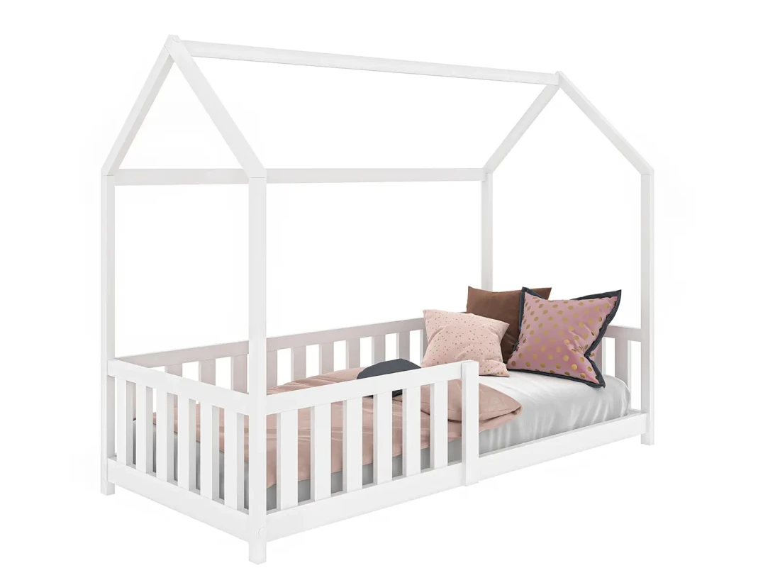 Lettino Montessori 80x160 cm a Casetta Bianco e sponde D7