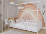 Lettino Montessori 80x160 cm a Casetta Bianco e sponde D8