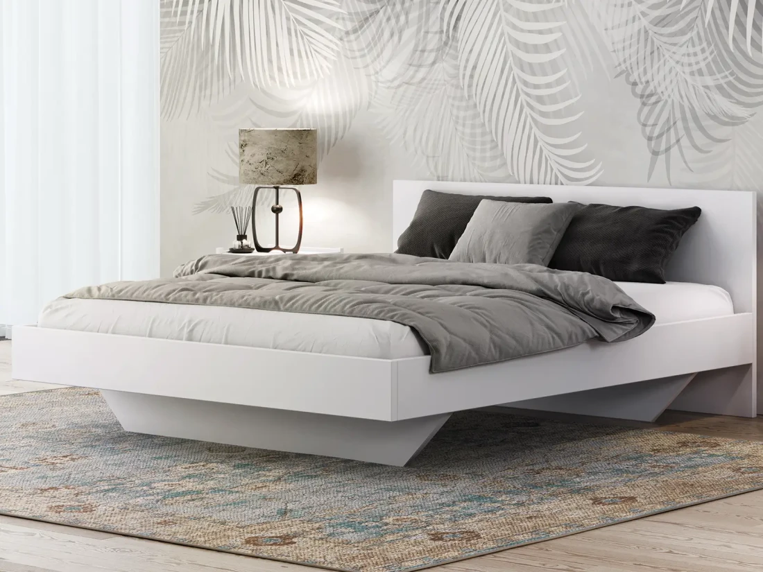Letto levitante 160x200 bianco DM2 realizzato con pannello per mobili