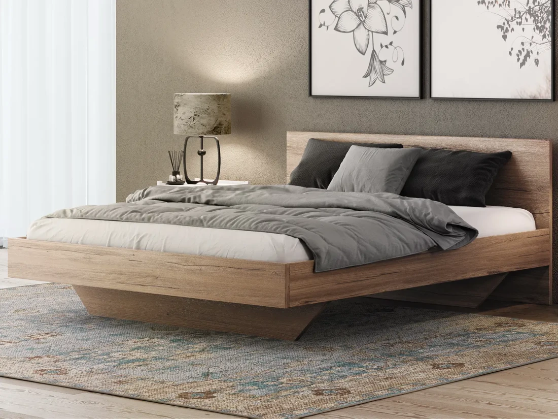 Letto levitante 120x200 rovere artigianale DM2 realizzato con pannello per mobili