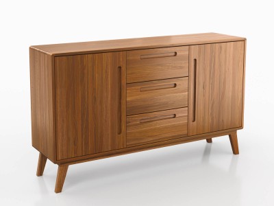 Cassettiera Beskid 3S2D in legno di faggio, larghezza 155 cm, rovere rustico