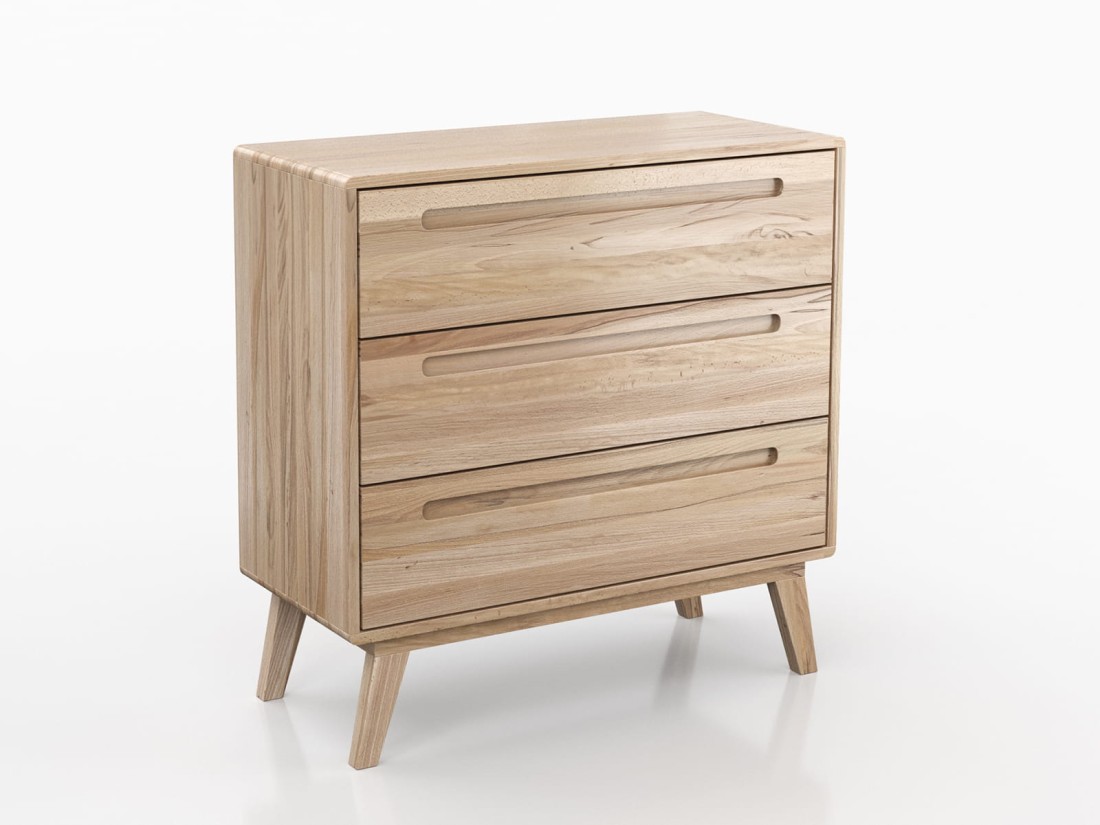 Cassettiera Beskid 3S in legno di faggio, larghezza 90 cm, Faggio naturale