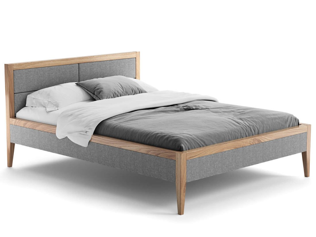 Letto in rovere 140x200cm imbottito Belagio Grigio