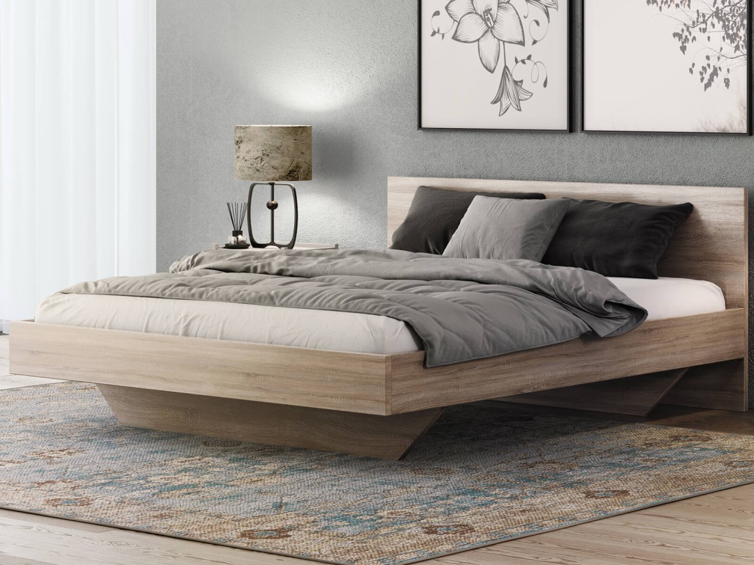 Letto levitante 120x200 rovere sonoma DM2 realizzato con pannello per mobili