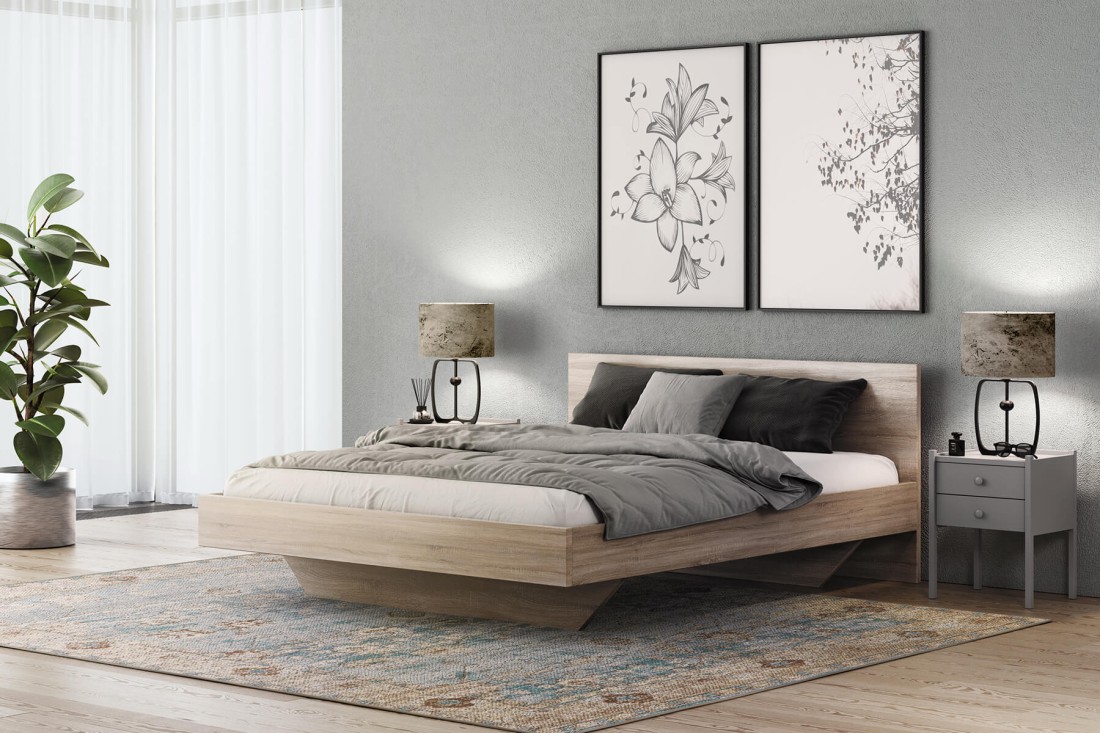 Letto levitante 120x200 rovere sonoma DM2 realizzato con pannello per mobili