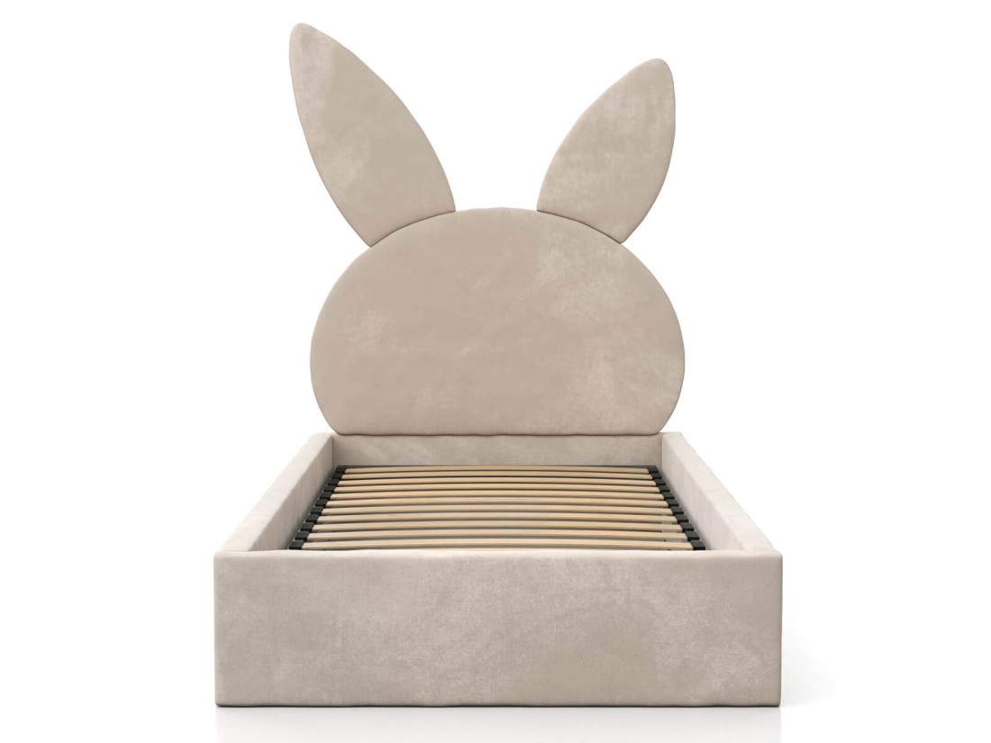 Letto imbottito per bambini 90x200 con struttura in velluto beige Kids Line 2 Coniglio