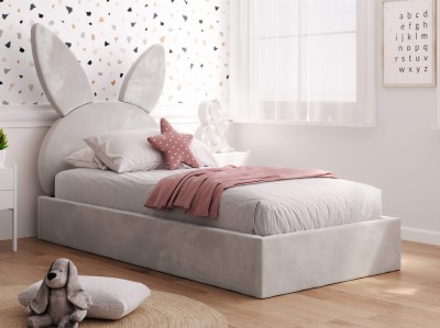 Letto imbottito per bambini 90x200 con struttura in velluto grigio Kids Line 2 Coniglio